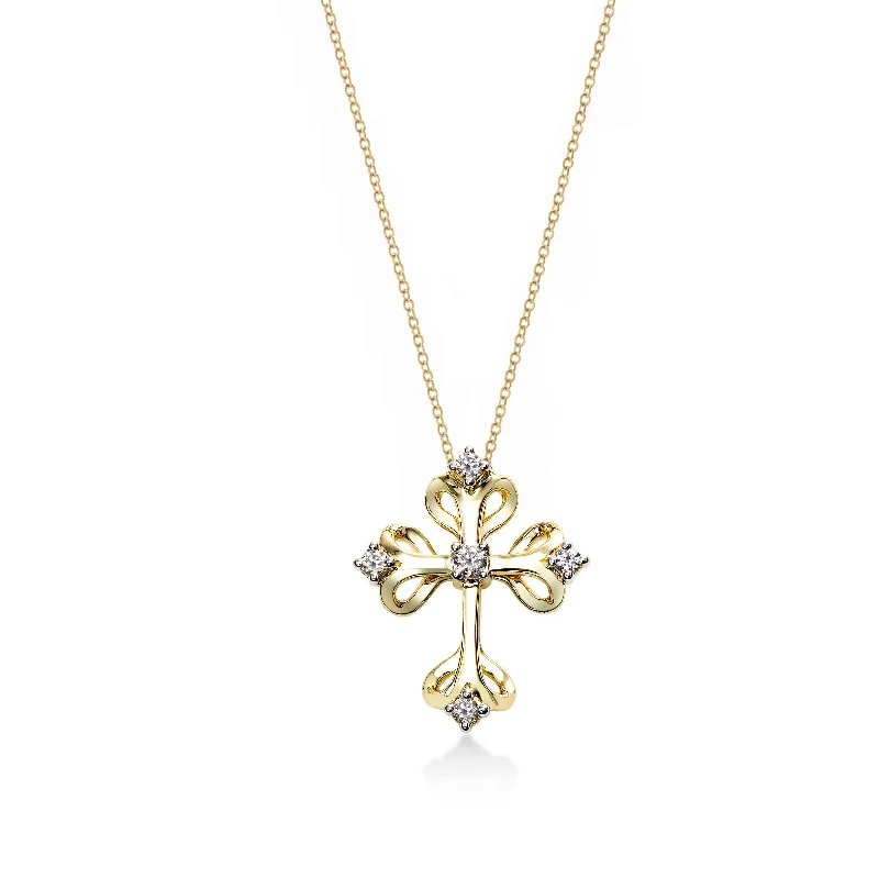 Women’s heart-shaped pendant necklace-Gothic Diamond Cross Pendant, 14K Yellow Gold