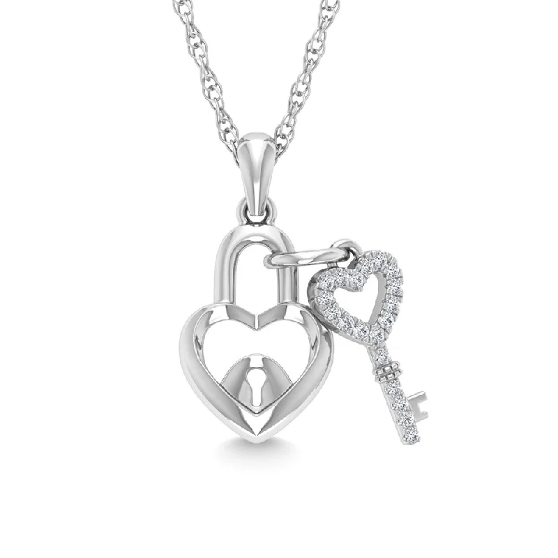 Women’s designer necklace-Diamond 1/20 Ct.Tw. Lock Pendant in 925 Silver