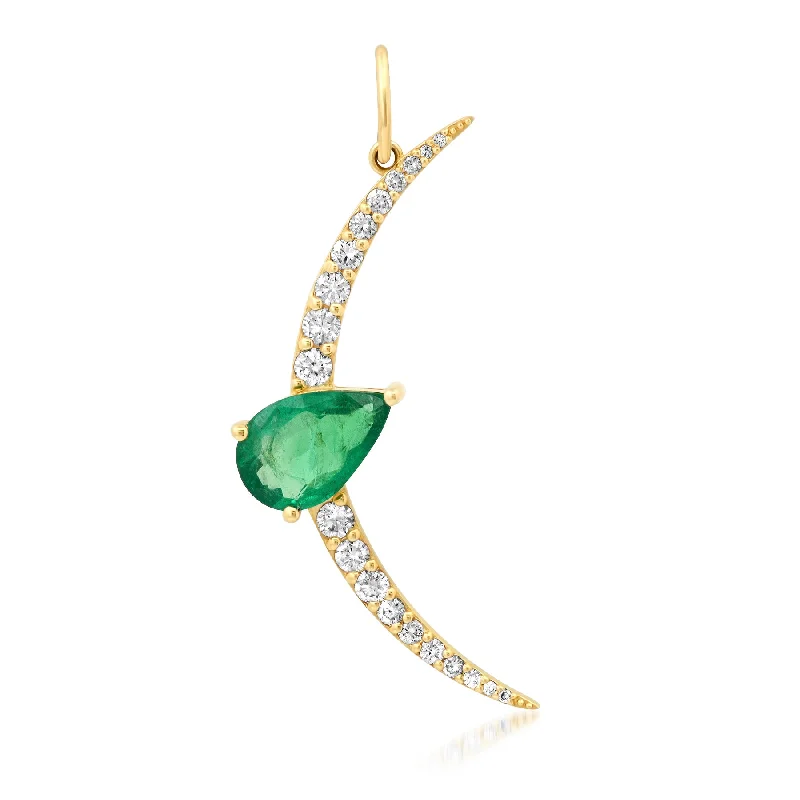 Women’s infinity necklace-NIGHT VISIONS EMERALD & DIAMOND PENDANT, 14KT GOLD