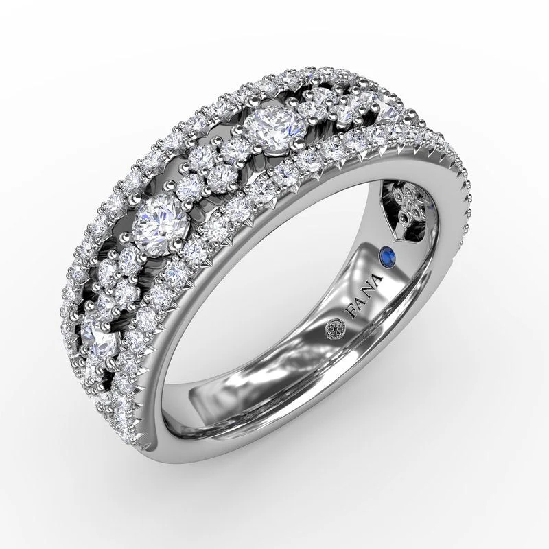 Women’s bridal engagement ring-Triple-Row Diamond Patterned Band R2011