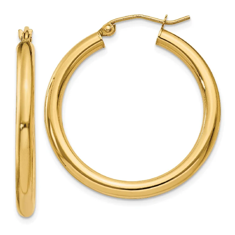 Women’s diamond earrings-14KT Yellow Gold 30X3MM Hoop Earrings