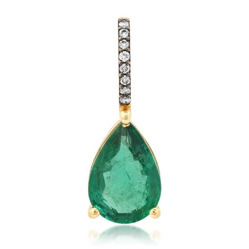 Women’s sapphire necklace-ELEGANCE PEAR SHAPED EMERALD PENDANT W/ DIAMOND BAIL, 14kt GOLD