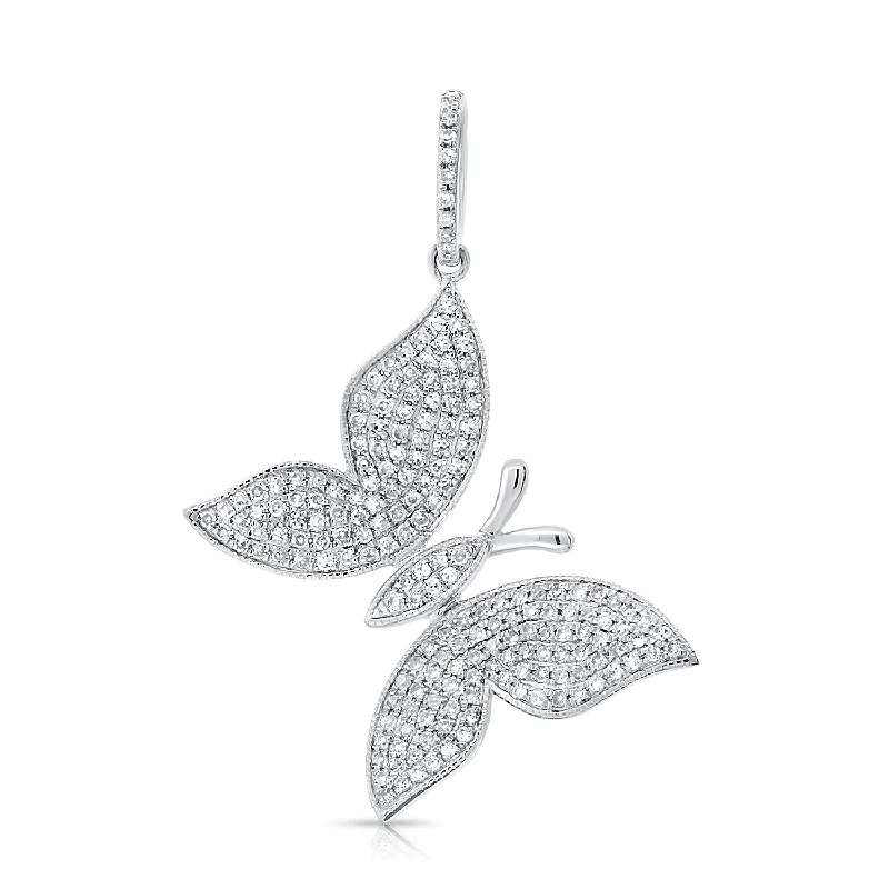 Women’s pearl necklace-14K White Gold Diamond Butterfly Pendant