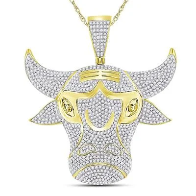 Women’s gemstone necklace-10K GOLD 2 CTTW DIAMOND BULL PENDANT