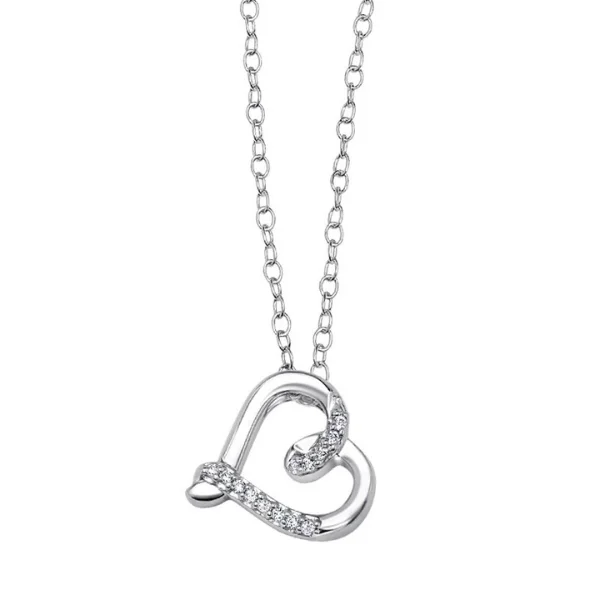 Women’s birthstone pendant necklace-Diamond Heart Pendant in Sterling Silver