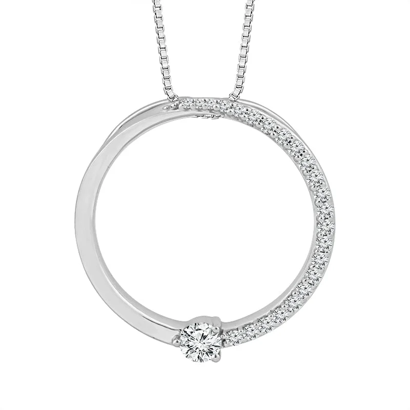 Women’s bohemian necklace-1/5 Ctw Diamond Circle Pendant in 10 Karat White Gold