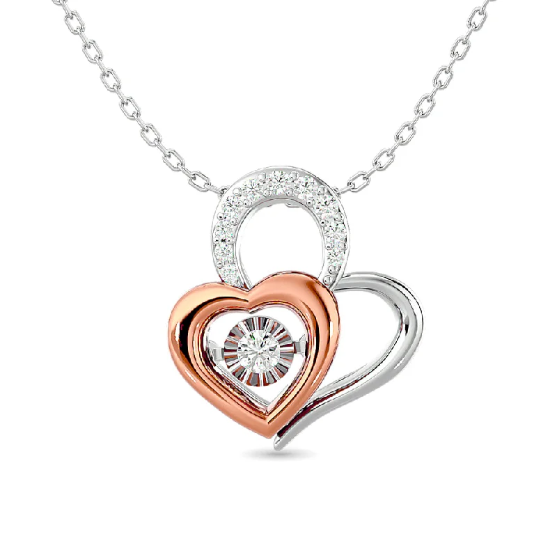 Women’s sterling silver necklace-Diamond Shimmering Duel Heart Pendant 1/6 ct tw in 10K White Gold