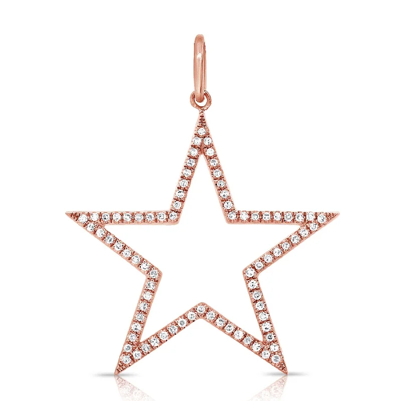 Women’s luxury diamond necklace-14K Rose Gold Diamond Large Open Star Pendant