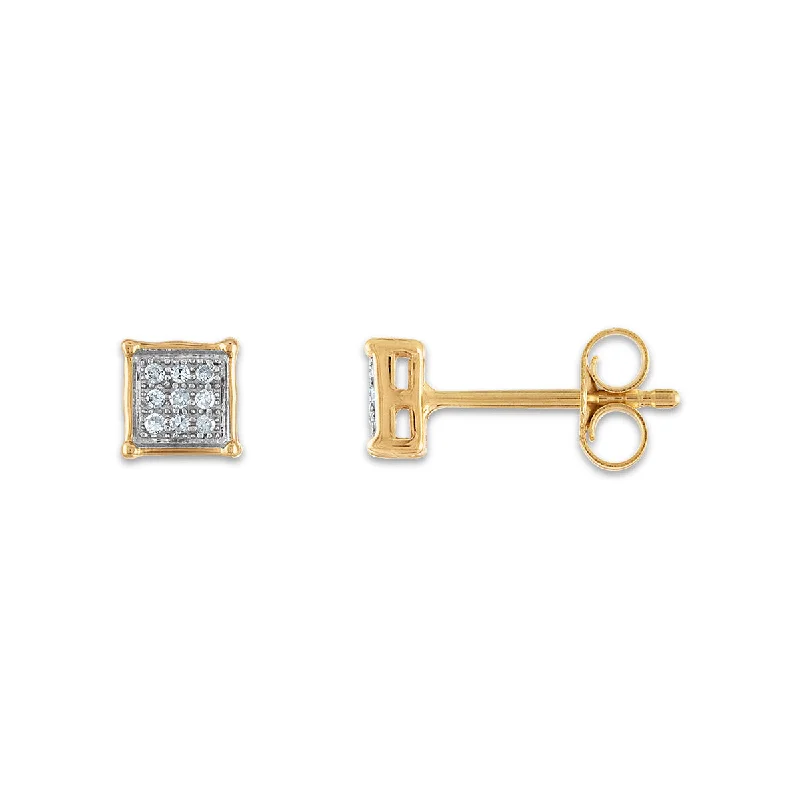 Women’s large earrings-1/20 CTW Diamond Cluster Stud Earrings in 10KT Yellow Gold