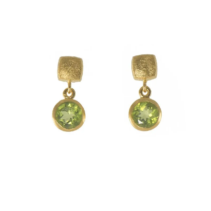 Women’s colorful gemstone earrings-Peridot Cube Round Earrings Fair Trade 24k Gold Vermeil