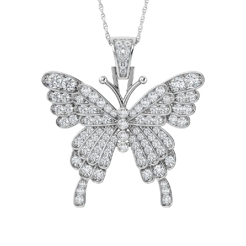 Women’s minimalist necklace-Diamond  1 7/8 Ct.Tw. Butterfly Pendant in 10K White Gold