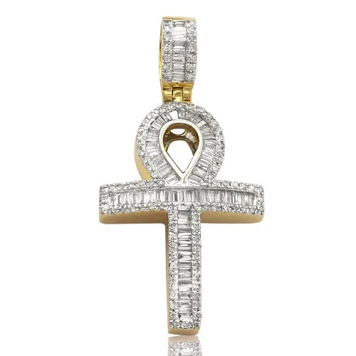 Women’s gold chain necklace-0.75CTW DIAMOND BAGUETTE ANKH PENDANT