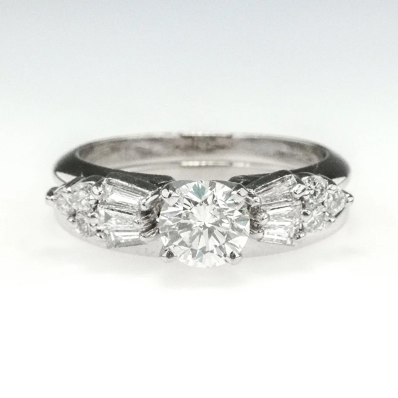 Women’s bridal engagement ring-0.60ct Round Diamond w/ Side Accents Bridal Set in 14K White Gold