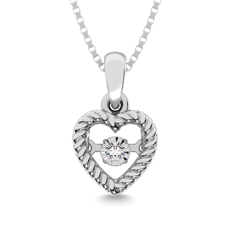 Women’s silver pendant necklace-Sterling Silver Moving Diamond Accent Heart Pendant