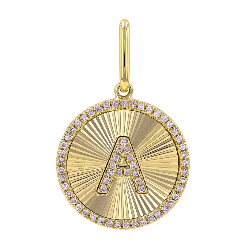 Women’s vintage gold necklace-14K Yellow Gold Diamond Fluted Initial Pendant