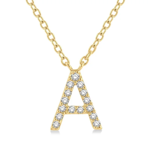 Women’s symbolic necklace-1/20 ctw Initial 'A' Round Cut Diamond Pendant With Chain in 10K Yellow Gold