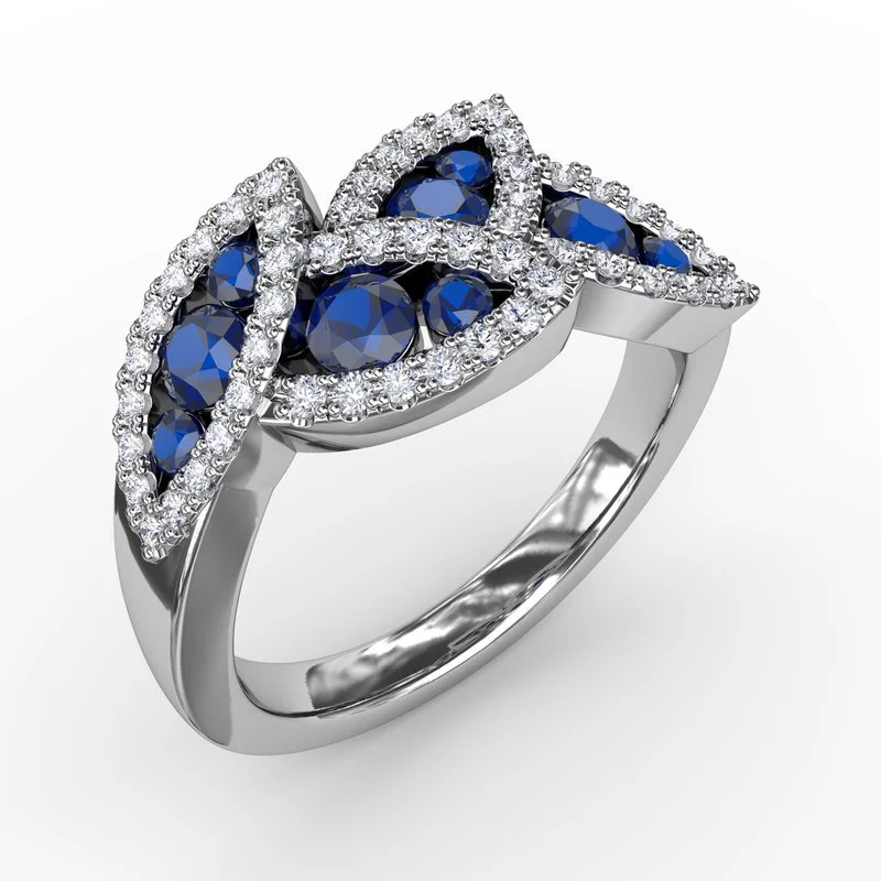 Women’s emerald diamond engagement ring-Glam Galore Sapphire and Diamond Leaf Ring R1597S