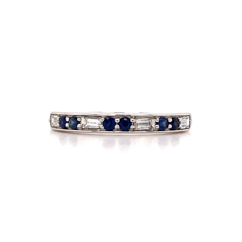 Women’s rose gold diamond engagement ring-Sapphire and Diamond Baguette Band in White Gold by B&C