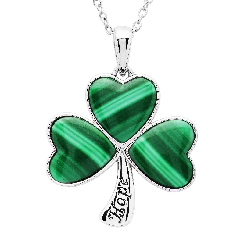 Women’s custom necklace-Sterling Silver Shamrock Malachite Pendant with Chain SP2284