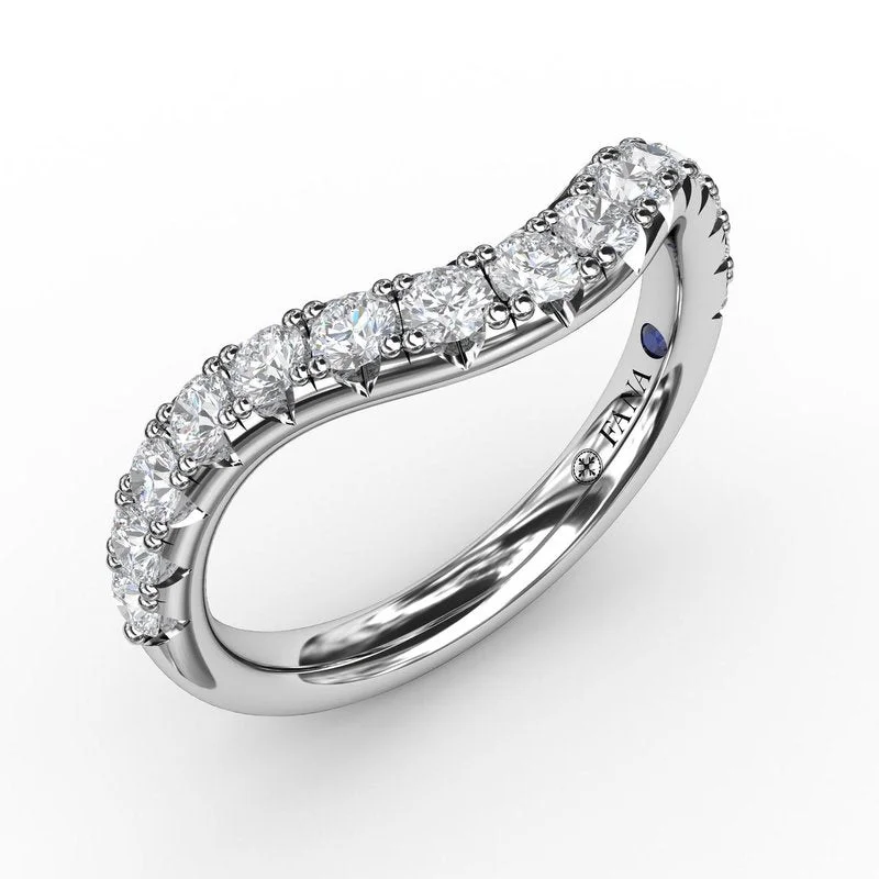 Women’s round diamond solitaire engagement ring-French Pave Set Contour Diamond Band W7236