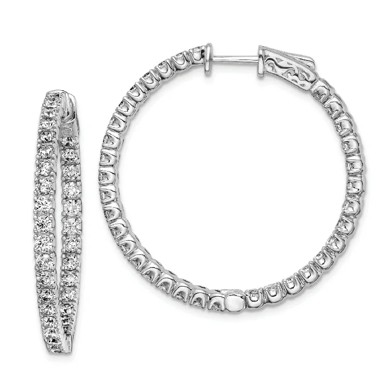 Women’s infinity earrings-Sterling Silver Cubic Zirconia 29MM Safety Clasp In & Out Hoop Earrings