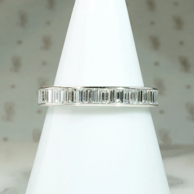 Women’s round diamond solitaire engagement ring-Deluxe .85tcw Baguette Diamond & Platinum Eternity Band