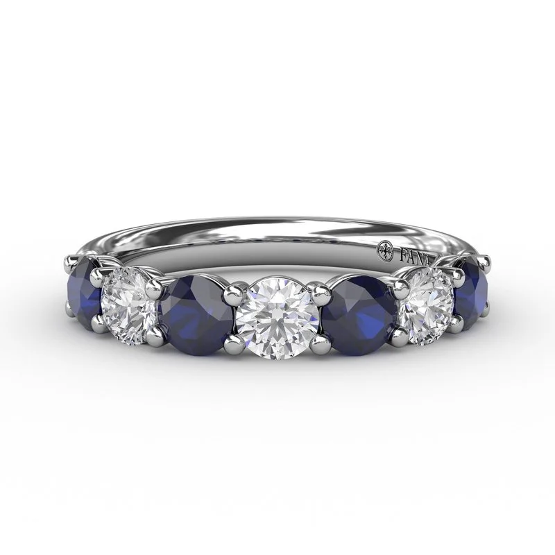 Women’s emerald cut engagement ring-Sapphire and Diamond Shared Prong Anniversary Band W6206S