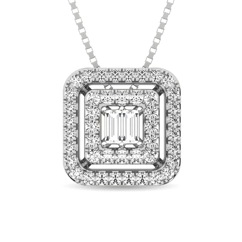 Women’s vintage gold necklace-Diamond 1/4 Ct.Tw. Round and Baguette Fashion Pendant in 10K White Gold