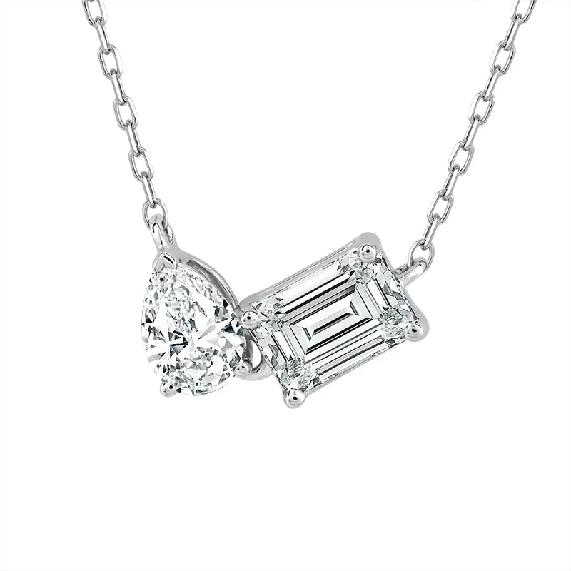 Women’s chic necklace-1.00 Ctw Pear and Emerald Cut Lab Grown Diamond Toi Et Moi Pendant