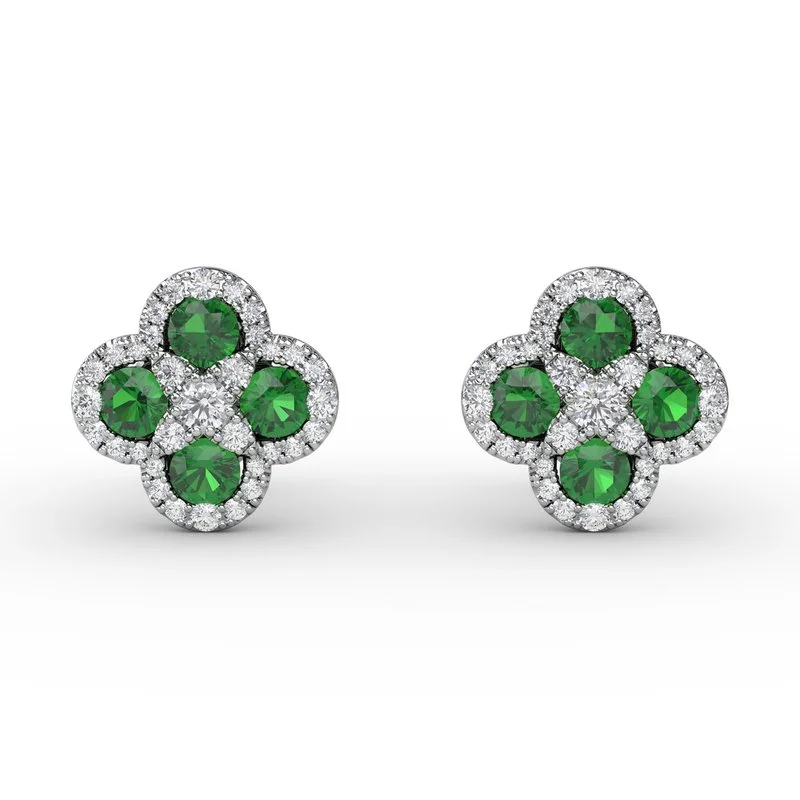 Women’s antique engagement ring-Endless Bliss Emerald and Diamond Cluster Studs ER1643E