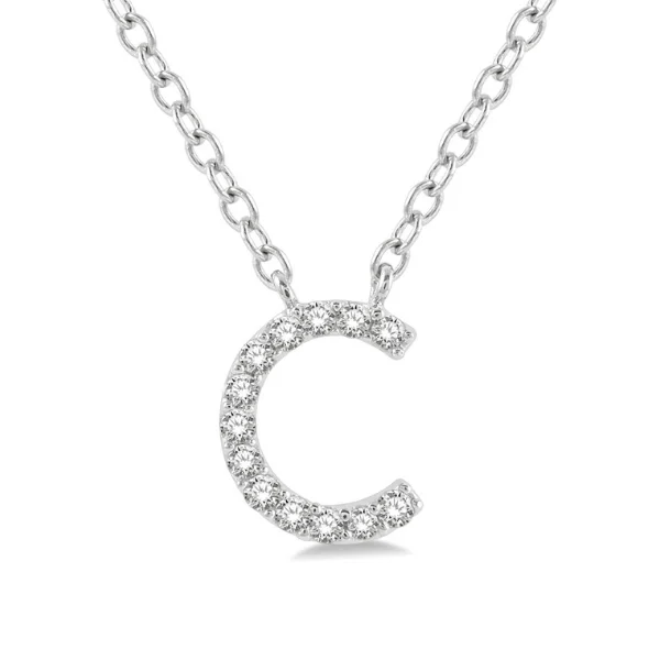 Women’s choker necklace-1/20 ctw Initial 'C' Round Cut Diamond Pendant With Chain in 10K White Gold