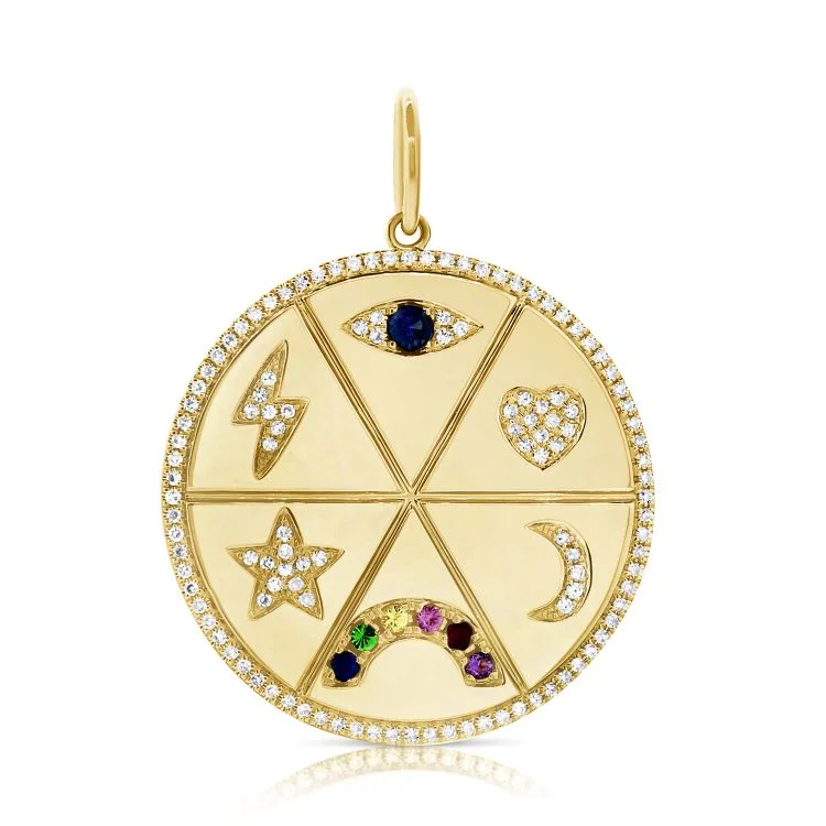 Women’s sterling silver necklace-14k Yellow Diamond & Multi Gemstone Charm/Pendant