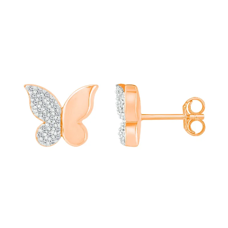 Women’s stacked earrings-1/8 CTW Diamond Butterfly Stud Earrings in 10KT Rose Gold