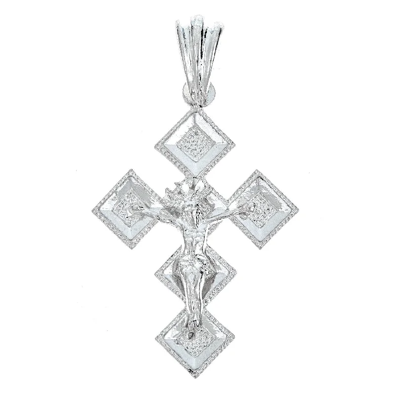 Women’s sapphire necklace-Better Jewelry 925 Sterling Silver Diamond Shaped Crucifix Pendant - MADE IN USA (11 grams)