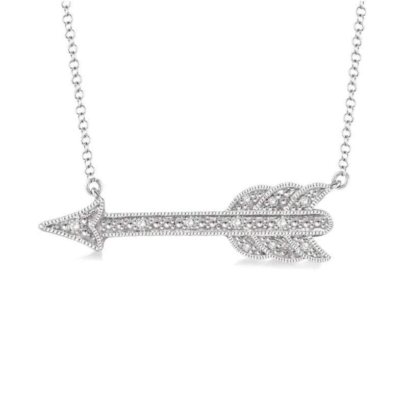 Women’s birthstone pendant necklace-Sterling Silver 1/20 Carat Diamond Arrow Pendant