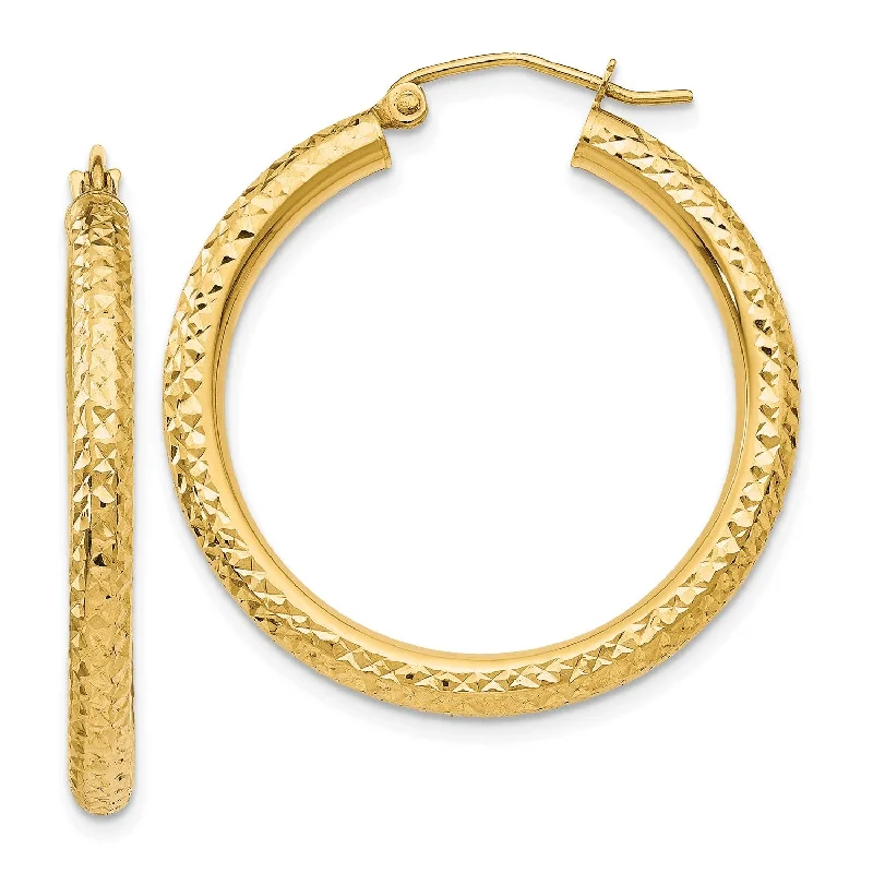 Women’s sterling silver drop earrings-14KT Yellow Gold 30X3MM Diamond-cut Hoop Earrings