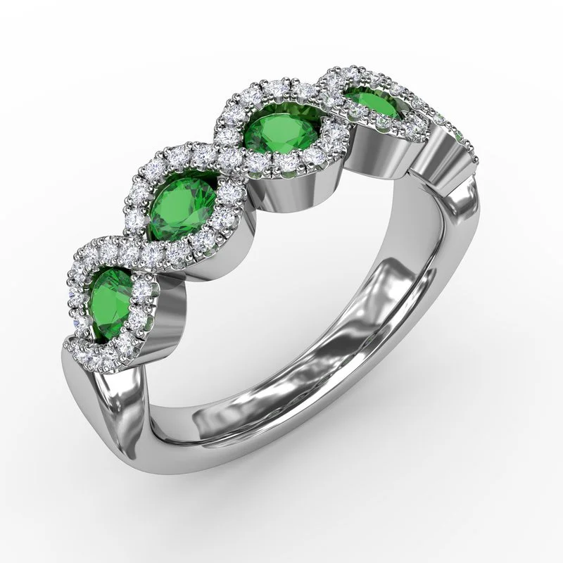 Women’s radiant cut engagement ring-Hold Me Close Emerald and Diamond Twist Ring R1540E