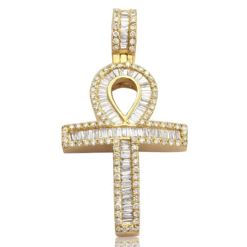 Women’s crystal necklace-14K 1.40CTW DIAMOND BAGUETTE ANKH PENDANT