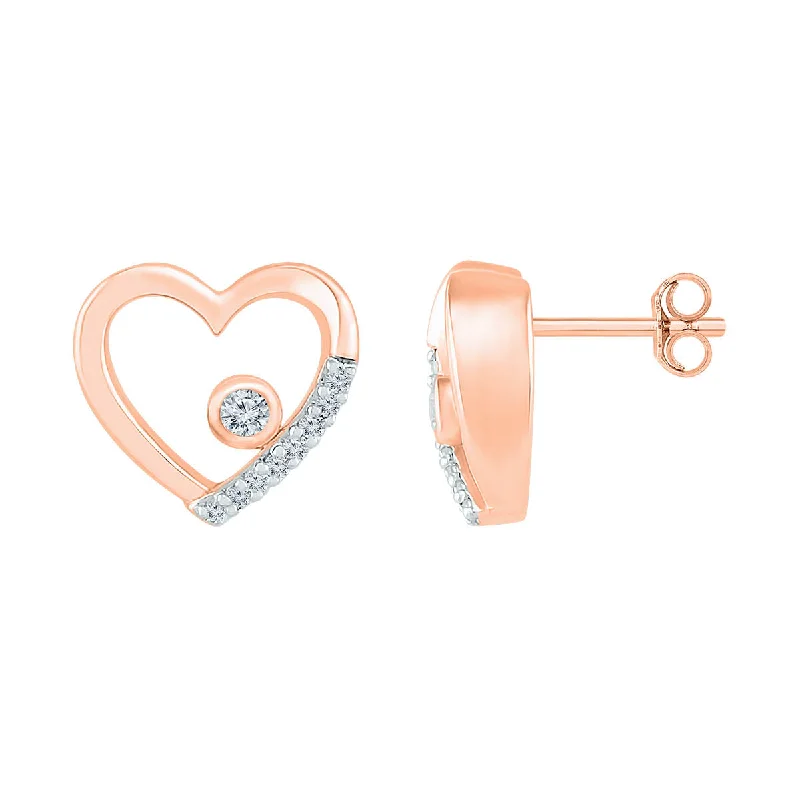 Women’s cubic zirconia earrings-1/20 CTW Diamond Heart Stud Earrings in 10KT Rose Gold