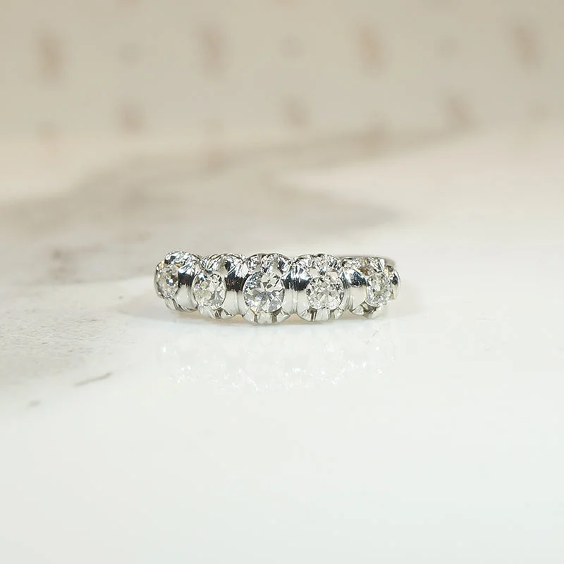 Women’s radiant diamond engagement ring-Fancy Platinum Old European Cut Diamond Band