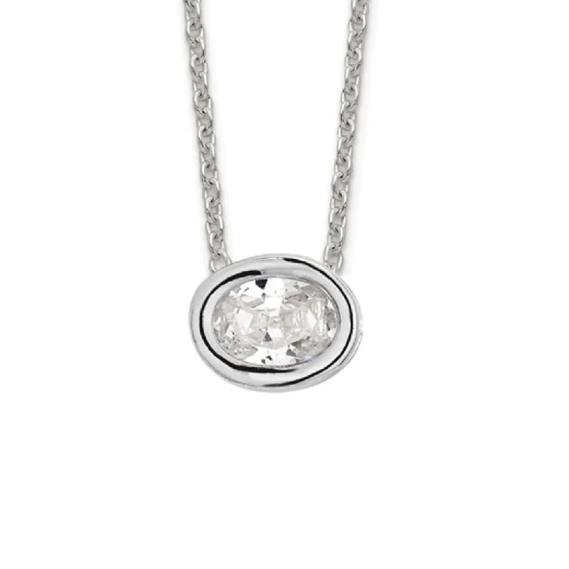 Women’s simple gold necklace-14K White Gold East-West Oval Diamond Pendant