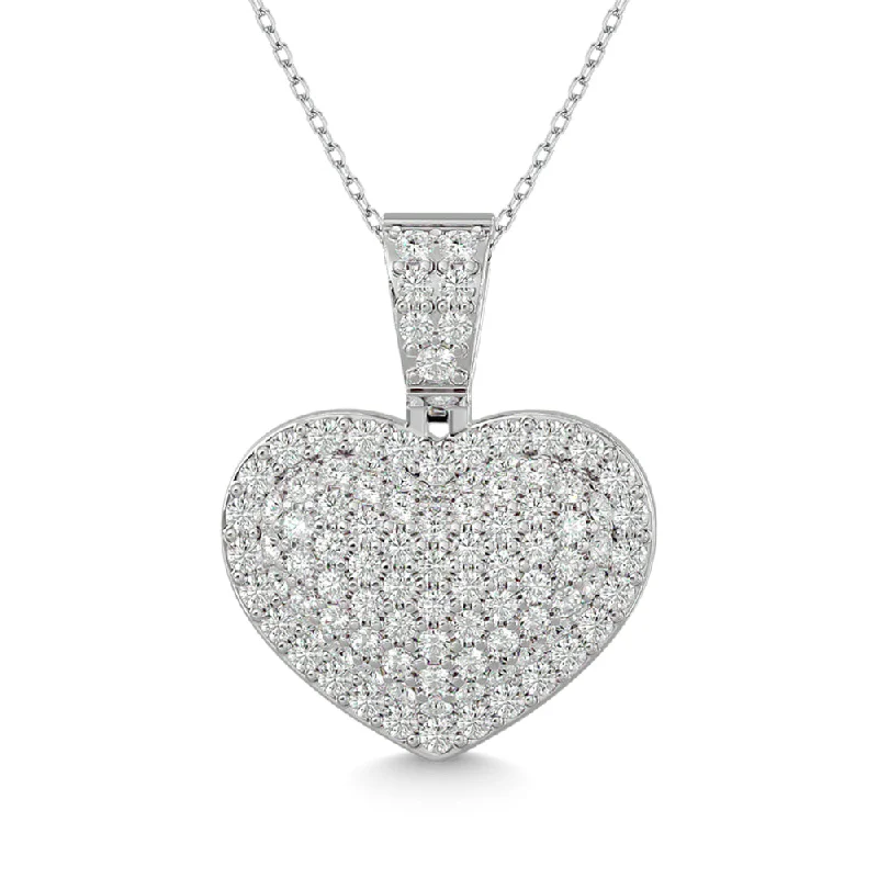 Women’s romantic heart necklace-Diamond 1 1/2 ct tw Heart Pendant in 10K White Gold