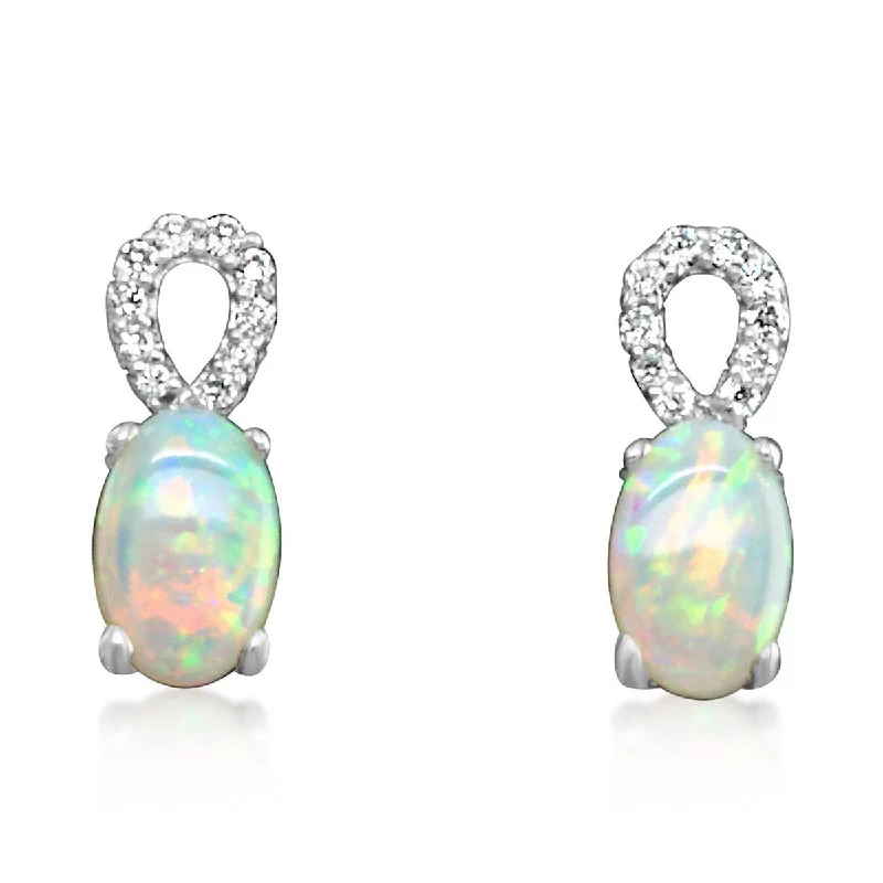 Women’s multi-stone engagement ring-Australian Opal and Diamond Studs in White Gold by Parle