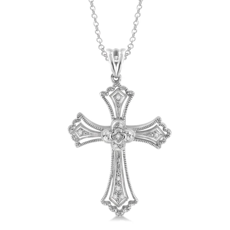 Women’s art deco necklace-Sterling Silver 1/20 Ctw Diamond Cross Pendant