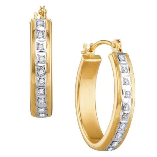 Women’s moonstone drop earrings-Diamond Fascination 14KT Yellow Gold 14X17MM Diamond Accent Hoop Earrings