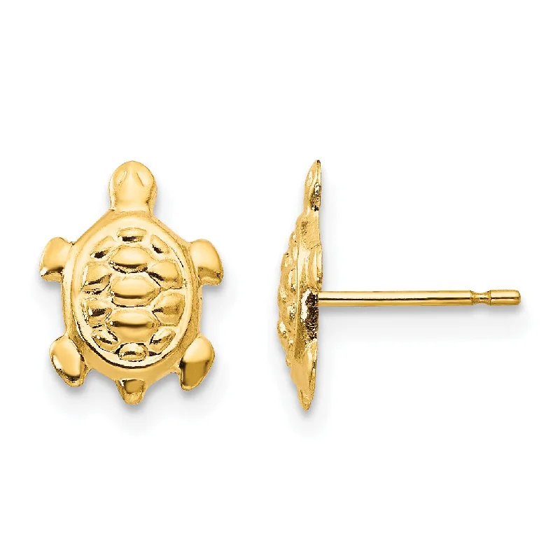 Women’s rose gold earrings-14KT Yellow Gold 12X8MM Turtle Earrings