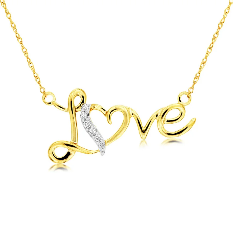 Women’s sparkling necklace-14 Karat Yellow Gold 1/50 Carat Diamond Love Pendant