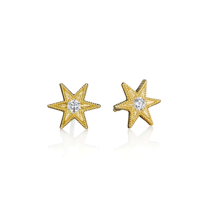 Women’s floral earrings-Six Point Star Stud Earrings