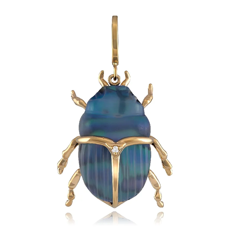 Women’s statement engagement ring-Luminescent Scarab Beetle Charm with Diamond