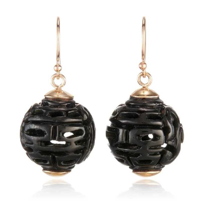 Women’s dangling pearl earrings-Black Nephrite Jade Dragon Ball Earrings